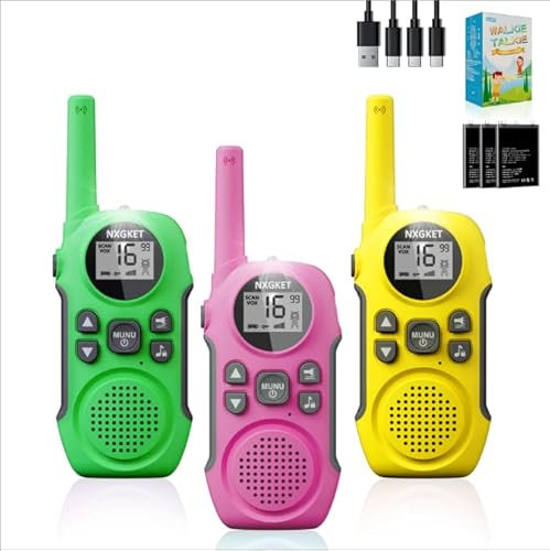 Talkie Walkie Rechargeable,NXGKET Talkie-walkie Longue Portée 3KM,Jouets de Plein air pour Enfants de 3 à 12 Ans, Batteries Li-ION intégrées,16 Canaux Radio Lampe pour Camping Jeu d'Aventure Randoneé