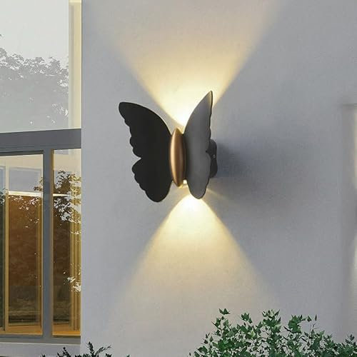 AoLa Moderne LED Wandlampe Innen/Aussen Schmetterling Wandleuchte Aluminium Druckguss Außenwandleuchte Wasserdicht IP65 Außenlampe Schwarz Aussenlampe Wand Wohnzimmerlampe Hauswand,6W Warmweiß 3000K