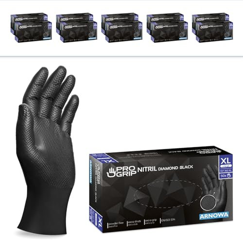 PROGRIP Einweghandschuhe Diamant Grip, Schwarz, Einmalhandschuhe Extra Stark, Nitrilhandschuhe Gr. XL, 2x dicker, Handschuhe Einweg, Arbeitshandschuhe für Werkstatt & Montage, 1000 Stück (20x50 Stk)