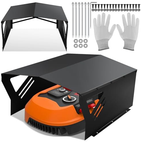 Tubiaz Abri de protection galvanisé pour tondeuse robot avec gants et protection UV - Idéal contre la pluie et la grêle - 78 x 60 x 34 cm - Noir