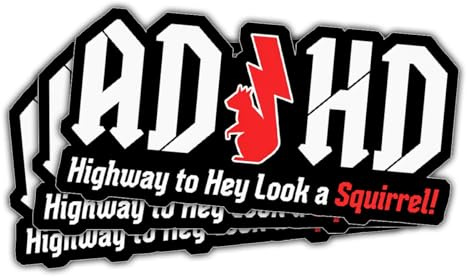 (3 Pcs) ADHD Stickers - AD/HD Highway to Hey Look a Squirrel, Funny 5 Inch Vinyl Truck Decals for Windows, Cars, Trucks, Laptops, Water Bottles - Squirrel Sticker, Funny Window Stickers