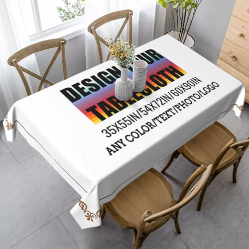 Rechteckige Tischdecke, personalisierbar, 89 x 140 cm, mit Foto/Text/Logo, personalisierbar, waschbar, Polyester-Tischdecke für Esszimmer, Partys und Veranstaltungen