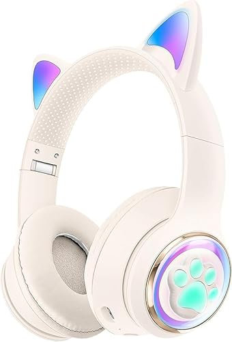 RigWig Auriculares Bluetooth LED con micrófono para niños, niñas, adolescentes, tiempo de reproducción de 25 horas, auriculares inalámbricos plegables con conector de 3.5 mm, banda ajustable, sonido