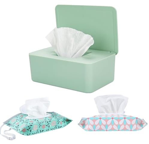 Feuchttücher Box Set, 1 Feuchttuchbox & 2 Tragbare Feuchttücher Tasche | Wiederverwendbarer Nachfüllbarer Großer Feuchtuchspender, Toilettenpapier Box für Badezimmer, Küche, Büro und Haustiere