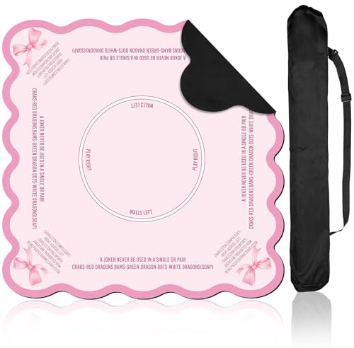 Scalloped Mahjong Mat Set with 1 Carrying Bag Anti Slip Noise Reduction Gaming Mat 31.5×31.5 Inch Pink Bow Gaming Tablemat Mahjong Accessories Gifts Multi Purpose Game Table Cover for Board Tile Games