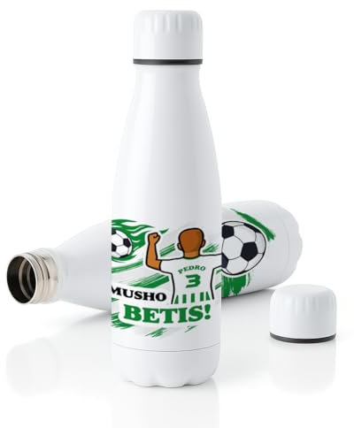 Botella deportiva de acero inoxidable 700 ml con tapón de seguridad – bidón personalizable para fútbol, colegio, trabajo y uso diario en niños y adultos – ligera y resistente (Betis, Chico)