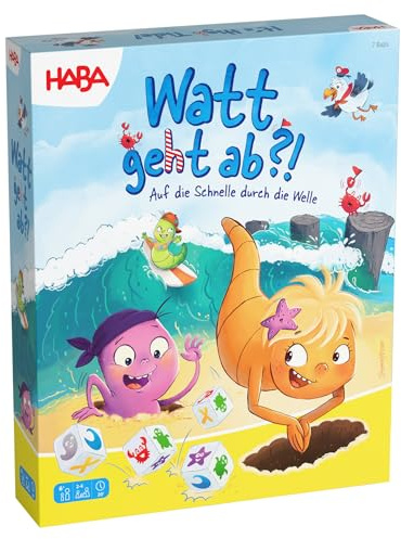 HABA Watt geht ab?! – Lustiges 3D-Strand-Würfelspiel & Familienspiel ab 6 Jahren – Für 2–4 Spieler mit Wellen-Action, Taktik & Tempo – 2012221001