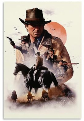 ZLTOFJ Red Dead Redemption 2 Videospiel-Poster, moderne Familie, Schlafzimmer, Büro, Dekoration, Prominente, Sänger, Musik, Film, Cartoon-Poster, Kunstposter, 20 x 30 cm, ungerahmter Stil