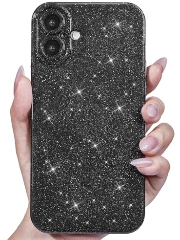 Svanove for iPhone 17 Case Glitter, Sparkly Girly Cute Bling Sparkle Shiny Shimmer Bright Phone Case for Women Girls, Glittery Thin Slim Jelly Soft Silicone Rubber Gel Plastic Cover, Black