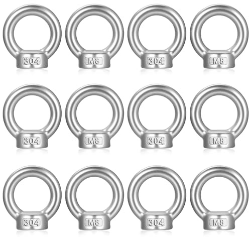 12 Pz Bulloni Occhiello M8, Bullone ad Occhiello M8, Acciaio Inox Bullone Occhiellos, Golfare in Acciaio Inossidabile 304, Dadi ad Anello con Filettatura per Attrezzature di Sollevamento Fissaggio