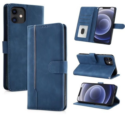 AsWant Cover Custodia Folio in Pelle per iPhone 12/iPhone 12 Pro, Blu | Premium PU, Custodia Libro Portafoglio Pelle, Magnetica, Funzione Stand, Porta Carta, Flip Case per iPhone 12
