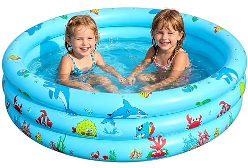 Paddling Pools for Kids, Inflatable Paddling Pool, 3 Ring Portable Paddling Pools with Inflatable Safety Bubble Bottom, for Toddlers Children Family Outdoor Garden Backyard Water Game (Blue)