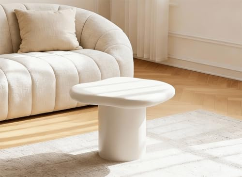 DecoInParis Table Basse Ronde en béton brossé Blanc Plateau asymétrique ZELINE