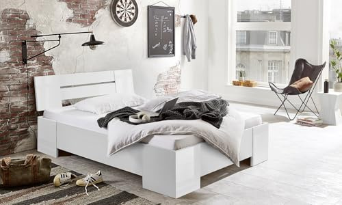 moebel-dich-auf Futonbett LINZ 140 x 200 Schlafzimmerbett Bett in 2 Farben optional mit Lattenrost (weiß/weiß Hochglanz, ohne Rollrost)