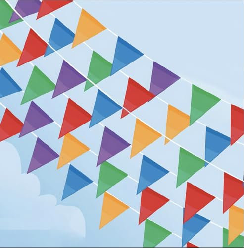 Cookey 200 Pcs Multicolour Pennant Banner, 100M Nylon Fabric Decorations Flags For Festival Grand Opening Parties and Backyard Picnics