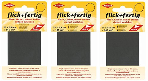Flick + Fertig 3 Stück Kleiber je 145 Quadratzentimeter Klebe-Flicken Selbstklebendes Reparaturband aus Nylon (Grau)