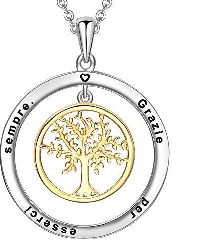 LOVORDS Collana Donna Incisa Argento Sterling 925 Pendente Ciondolo Albero della Vita Famiglia Cerchio Regalo Mamma Madre Fidanzata Moglie Nonna Figlia