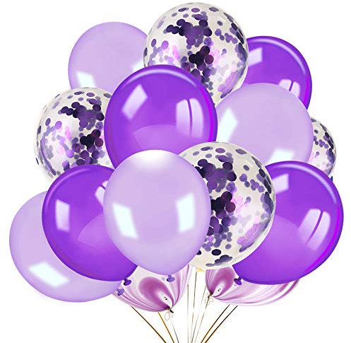 HOWAF 60 Stück Lila Luftballon weiße helles Lila Ballons Konfetti Latexballons Helium Ballons Hochzeit Babyparty meerjungfrau Geburtstag Party Dekoration