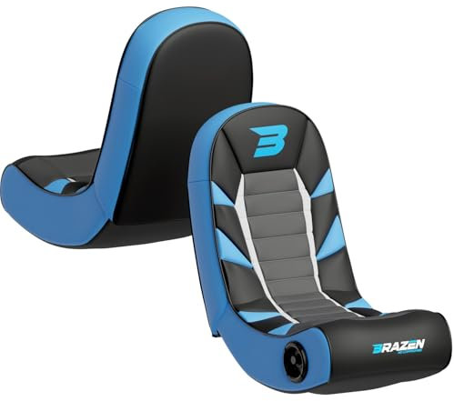 BraZen Python Kids Gaming Chair For Kids Foldable Floor Rocker Gaming Chair Two Audio Speakers Video Games Bluetooth Compatible with All Major Games Consoles - Black Blue