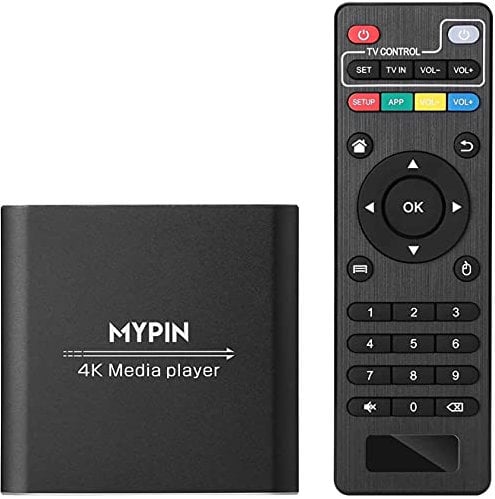 MYPIN HDMI Multimedia Player, 4K@30Hz Digital Media Player HDMI/AV-Ausgang PPT MKV AVI RMVB RM für HDTV mit Fernbedienung unterstützt USB-Laufwerke und SD-Karten USB-Maus