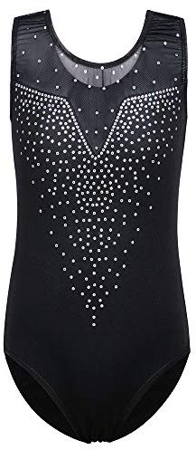 ZNYUNE Kinder Turnanzug Mädchen Gymnastik Trikot Gymnastikanzug Ärmellos Klassisch B198 SequinBlack 8A