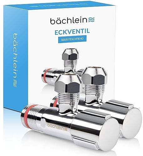 Bächlein Juego de 2 Válvulas de Ángulo Universal Autosellante, Válvula Reguladora de Esquina de 1/2 Pulgada para Tuberías de Agua Fría y Caliente con Tapón de Rosca Clásico