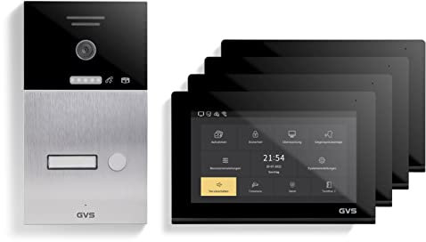 GVS - IP Video Türsprechanlage mit Türöffner, HD Kamera, 4X 7 Zoll Monitor & App - Smarte Video Türklingel mit Kamera & Gegensprechanlage für 1 Familienhaus (AVS1087A)