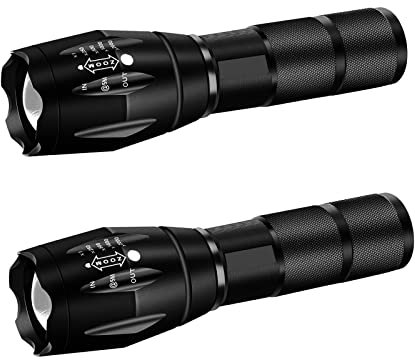 Military Grade Flashlight High Lumen 5 Modes Water Resistant LED Tactical Torch Flash Light, 2 Pack