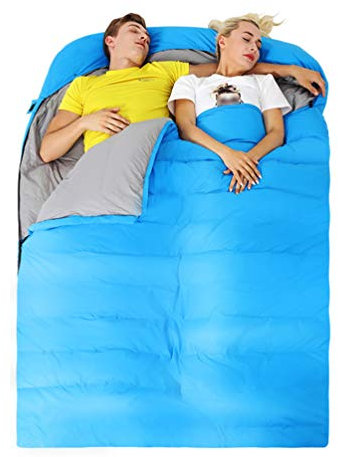 RSTJ-Sjap Doppelschlafsack Für Paare, Outdoor-Camping Für Erwachsene, Ultraleichter Schlafsack Mit Dicken Daunen Und Entendaunen Im Winter,Blau