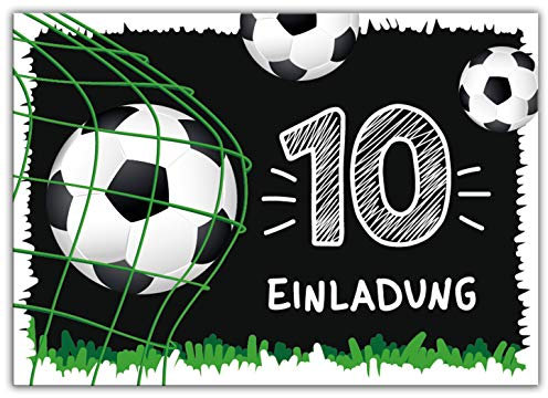 12 Einladungskarten zum 10. Kindergeburtstag zehnte Geburtstag Jungen Fussball Fußball