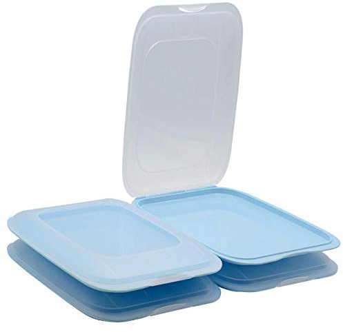 Engelland - 4 x Stapelbare Aufschnitt-Boxen mit Deckel, Farbe: Hellblau, Wurst-Behälter, Frischhalte-Dose, BPA-frei, wiederverwendbar, 25 x 17 x 3,3 cm