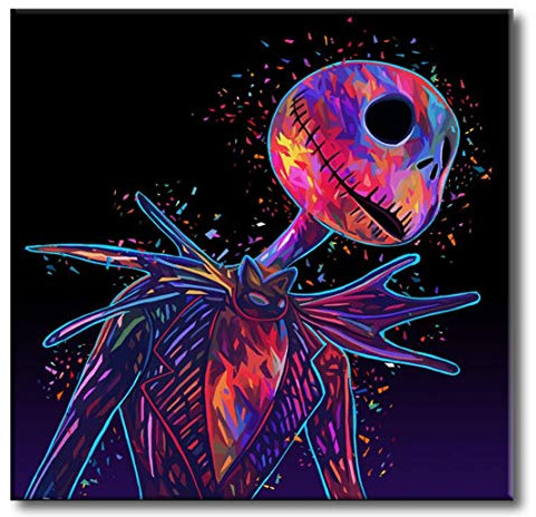 Shukqueen Kit de peinture à l’huile par numéros avec pinceaux pour adultes et enfants - 40,6 x 50,8 cm - Jack Skellington (cadre à monter soi-même)