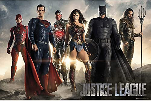 Dc Comics - Justice League - Poster Plakat Druck - Größe 91,5x61 cm + 1 Packung tesa Powerstrips® - Inhalt 20 Stück