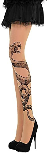 Yummy Bee - Collant Serpente Nudi Neri Gothic Halloween - Tatuaggio Voodoo Witch Horror per le Donne, Marrone, M