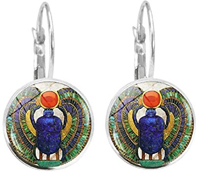 Vintage-Ohrhänger, ägyptischer Skarabäus, 14 mm, Glas-Cabochon-Schmuck, trendiger Klappbügel, Ohrringe für Frauen, Geschenke