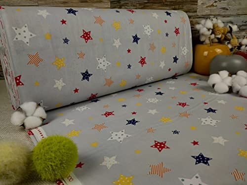 Popeline Baumwollstoff Meterware ab 50cm x 240cm aus Baumwolle Stoff zu nähen Nähstoffe (Sterne-Rot)