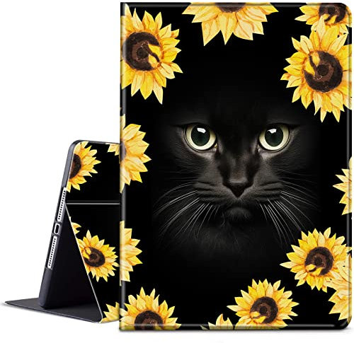 BPQOJB for iPad Mini 6 Case,for iPad Mini 6th Generation Case 2021 PU Leather Smart Cover with Adjustable Stand & Auto Wake/Sleep Case for iPad Mini 6 8.3 inch - Sunflower and Black Cat