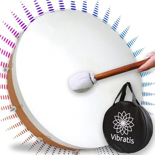 VIBRATIS Tambor Chamánico 31 cm, hecho a mano en piel de búfalo, fabricación tradicional nativa americana, garantía de 3 años