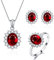 Cangall Silber Damen Schmuck Set, 925 Sterling Silber Halskette Ohrringe Ring Set, Silber Prinzessin Diana Schmuckset mit Rot Zirkonia, Silber Luxus Hochzeit Schmuck Set, Geschenk zum Geburtstag