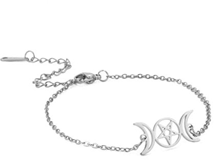 kkjoy Edelstahl Dreifach-Mond-Göttin-Armband Gold Silber Kette Pentagramm-Armband für Frauen Mädchen
