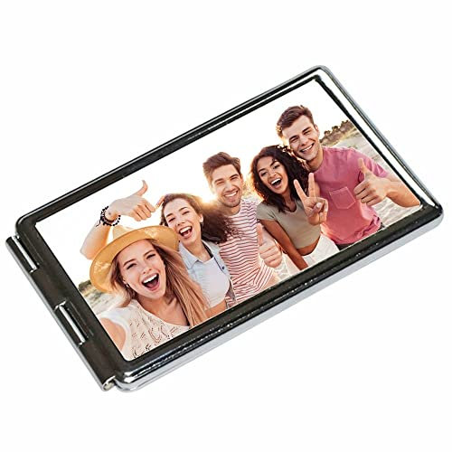 Ocadeau Rechteckiger, personalisierbarer Taschenspiegel mit Nummerverzeichnis - Mit Foto bedruckbarer Taschenspiegel aus Stahl mit alphabetischem Notizbuch