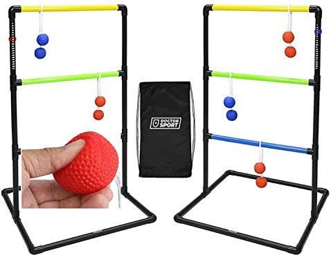 DOCTOR SPORT Leitergolf Doppel Spiel - 2X Wurfspiel Komplett - komplett mit Soft Weiche Bolas - 2 Sets in 2 Farben - offiziell (Kunststoff - Soft Bolas)
