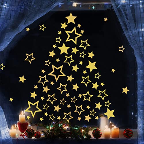 TOARTI 166 Stück Weihnachten Fenstersticker,Venus Fenster Aufkleber,Weihnachten Fensterdeko Doppelseitige Haftende PVC Aufkleber für Gold Glasfenster Dekoration