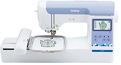 Brother PE900 Stickmaschine, kabellos, LAN verbunden, 193 integrierte Designs, 12,7 x 17,8 cm großer 9,4 cm LCD-Touchscreen, USB-Anschluss, 13 Schriftartenarten, Weiß