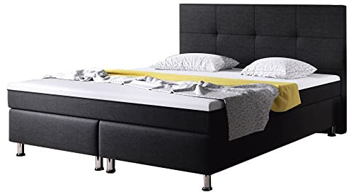 Inter Boxspringbett Dallas 180x200 Webstoff Anthrazit mit intergriertem Topper Typ 6