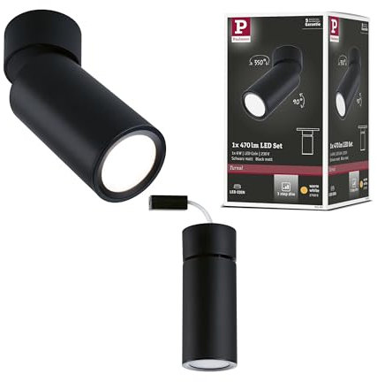 Paulmann 93089 LED Deckenleuchte Aufbauleuchte Turnal 470lm 3-Step-Dim schwenkbar rund incl. 1x6 Watt dimmbar Deckenlampe Schwarz matt Metall 2700 K Coin