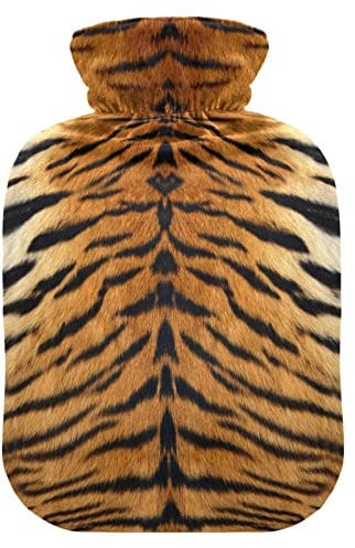 Tiger Leopard Animal Prints Wärmflasche mit Bezug, 1L Transparente Wärmflasche Heiße Kalte Kompresse, ideal für Krämpfe Rücken Schulter Schmerzlinderung, Kinder Männer Frauen Hand Fußwärmer