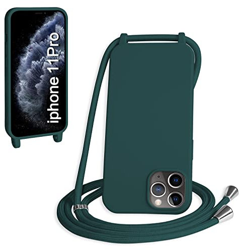 WenBaby Handykette für iPhone 11 Pro Hülle mit Band,Handyhülle mit Schnur zum Umhängen Silikon Seil Necklace Schutzhülle mit Kordel Tasche Case TPU Bumper für iPhone 11 Pro- Dunkelgrün