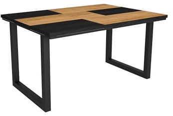 Skraut Home - Mesa de Comedor | 6 Comensales | 140 | Robusta y Estable Gracias a su Estructura y Patas macizas | Ideal para reuniones Familiares | Roble y Negro | Estilo Industrial
