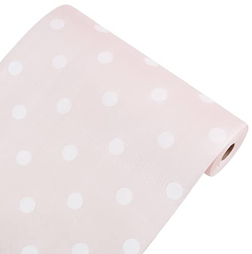 CREATCABIN Plastic Drawer Liners Shelf Cabinet Closet Cupboard Mat Roll Non-Adhesive Waterproof Non-Slip Moistureproof Refrigerator Kitchen Protector Lining 12inch x 16FT Pink Polka Dot